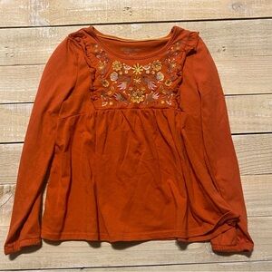 Shabby Chic Orange Floral Embroidered Ruffle Top